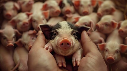 A black and white piglet