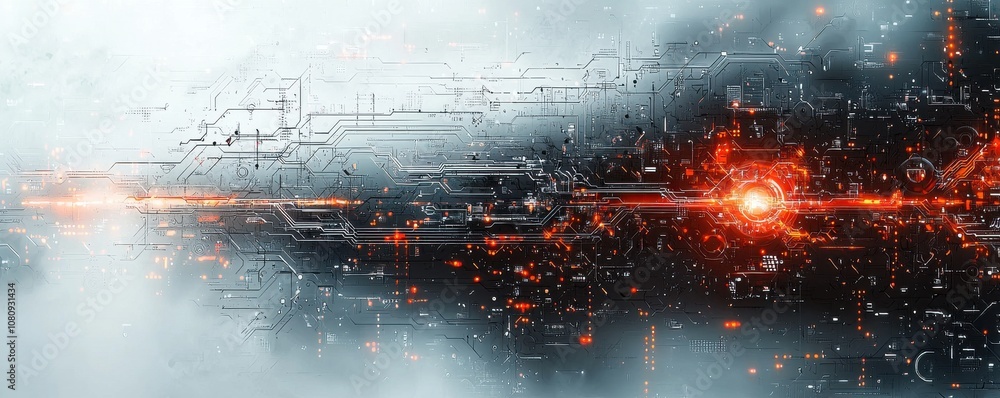 Poster abstract digital background with dynamic gears and flowing arrows