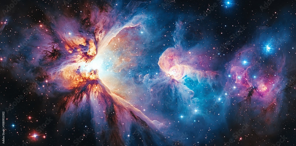 Poster Cosmic nebula with vibrant colors and stars, creating a breathtaking view of the universe.