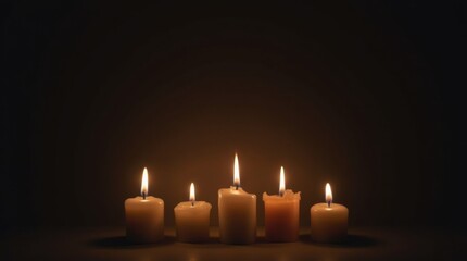 Lit Candles in Dark Romantic Setting for Relaxation