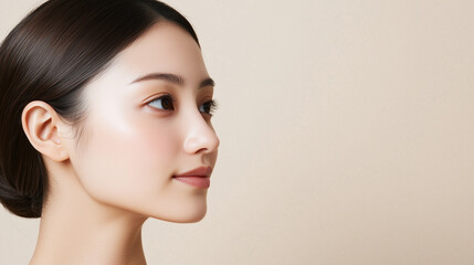 Fototapeta premium Serene Close-Up of Japanese Woman with Flawless Skin