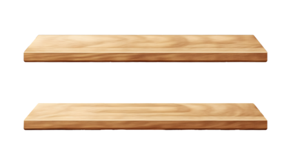 Set of empty wooden shelves on a transparent background. isolated background.