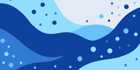 Modern blue abstract background featuring overlapping wavy shapes and scattered circles creating a sense of depth and movement, suitable for various design projects