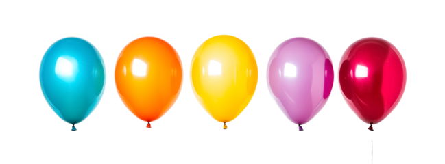 Set of five colorful balloons on a transparent background. isolated background.