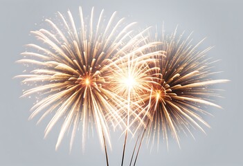Obraz premium Gold fireworks template for banner. Poster or cover for website. Sparkles and explosions. Christmas and New Year greeting postcard. Realistic vector illustration isolated on black background