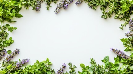Dried Herbs and Lavender Frame on white background