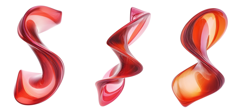 Set of fractal twisted glossy shapes on a transparent background. isolated background.