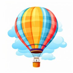 Obraz premium Colorful Hot Air Balloon Flying Through Clear Blue Sky with Soft Clouds, Perfect for Travel, Adventure, and Leisure Themed Designs and Illustrations