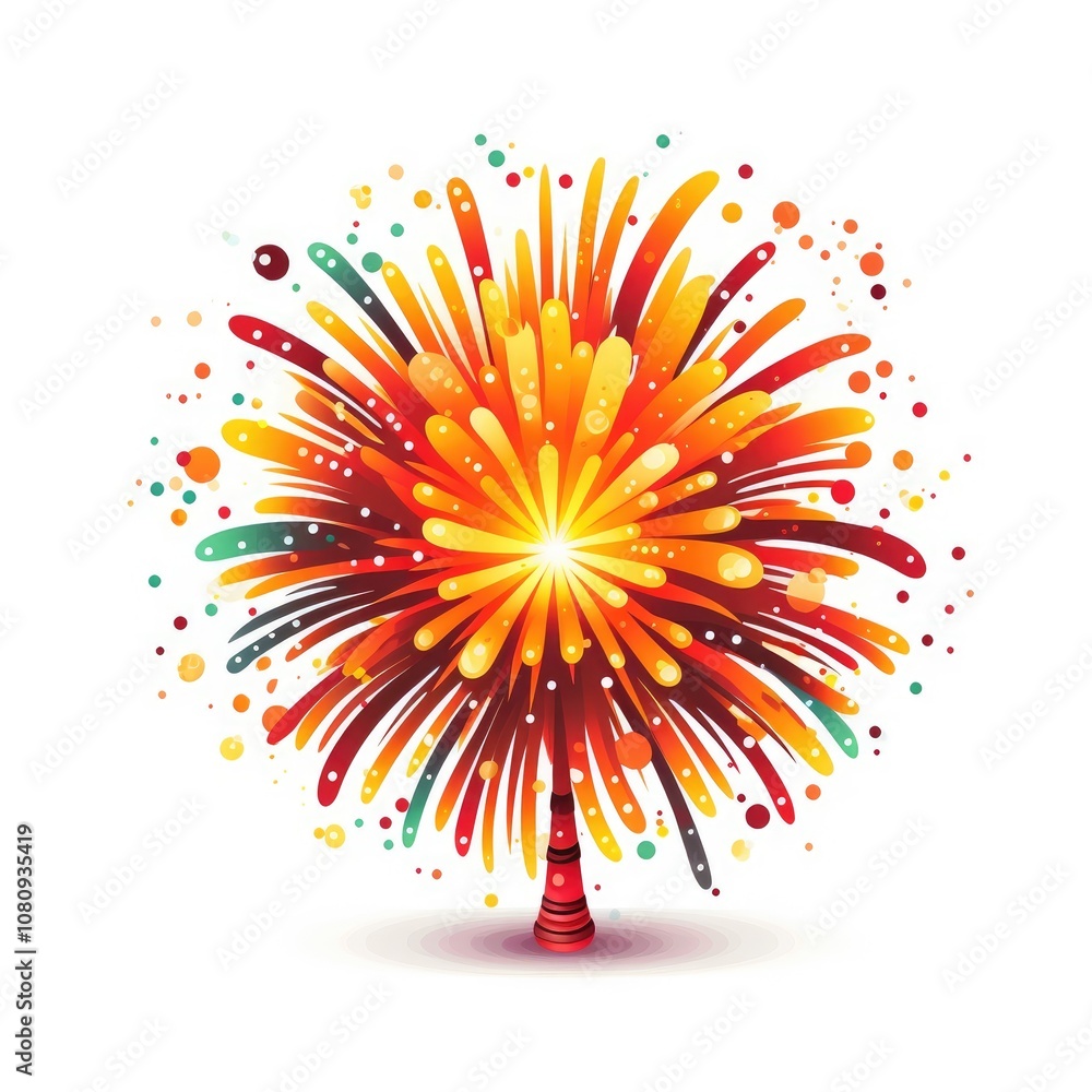Poster vibrant abstract explosion of colorful shapes and patterns resembling a tree silhouette on a white b