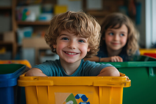 Kindergarteners eagerly promote recycling in a lively classroom