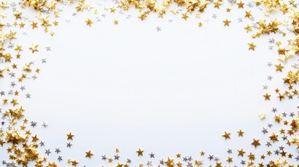 Gold and Silver Stars Frame on white screen