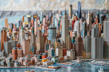 A detailed beaded model of Manhattan, capturing iconic skyscrapers and scenery.