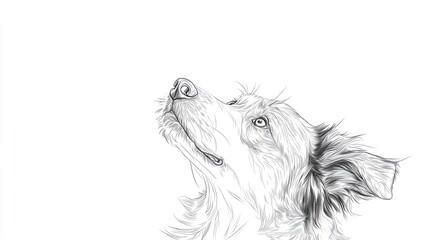 Minimalist one line drawing of a border collie gazing upward on a white background perfect for decor in a veterinary clinic Created using AI