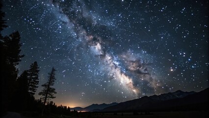 Fototapeta premium A vast expanse of inky blackness with countless twinkling stars, Starry night sky, Nebulae, Vast universe, Aurora borealis, Inky blackness