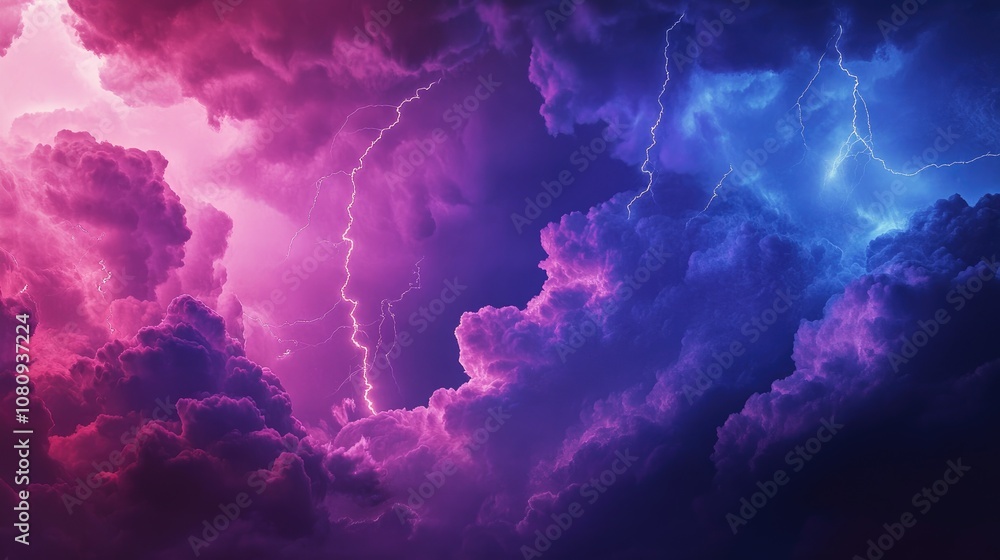 Poster vivid atmospheric phenomenon featuring lightning and thunder showcasing striking colors and weather 