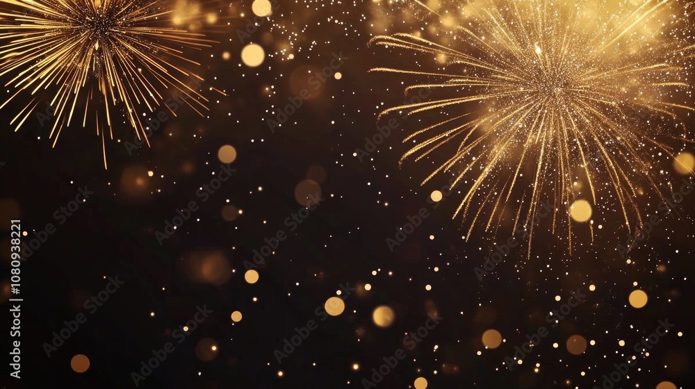 Poster gold fireworks vector background featuring bokeh abstract celebration backdrop with text space reali