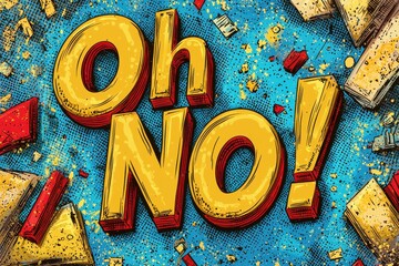 Comic book style "Oh No!" sign in urban cityscape artwork