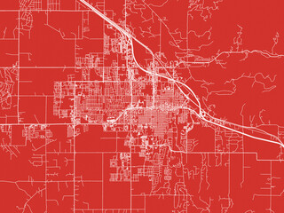 Christmas Map of Bozeman Montana, USA in Snowy White on Festive Red Background.