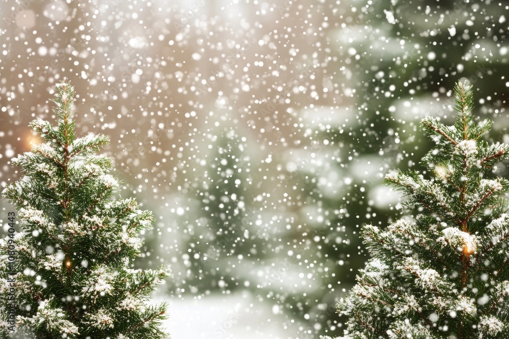 Poster two petite trees blanketed in pristine snow.