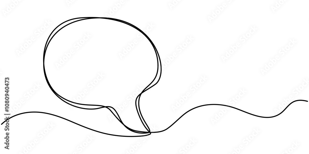 Poster continuous one single line drawing of speech bubble icon. talk text box, feedback message box and co