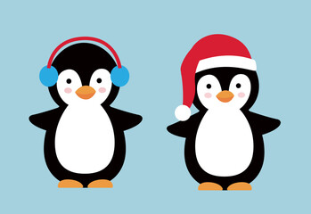Naklejka premium Set of cute Christmas penguins vector illustration. flat style christmas penguin svg. 