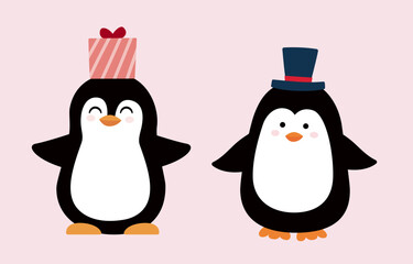 Set of cute Christmas penguins vector illustration.
flat style christmas penguin svg.
