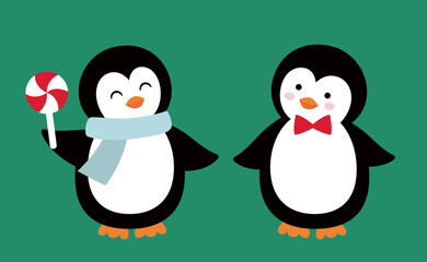 Set of cute Christmas penguins vector illustration.
flat style christmas penguin svg.
