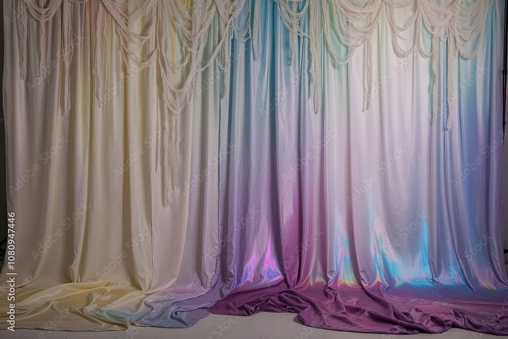 Poster luminous gradient iridescent multi layer photo backdrop with enchanting sheen and fluid fabric desig
