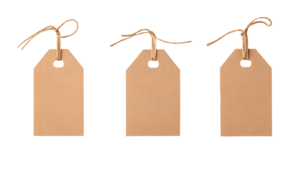 Set of light brown cardboard hangtags on a transparent background. isolated background.
