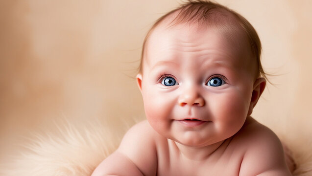 Fototapeta A close-up portrait of a baby with a big blue eyes
