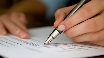 Close-up of a Hand Signing a Document with a Pen