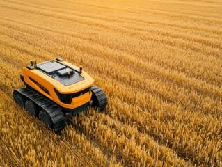 Obraz premium Autonomous vehicle in golden wheat field.