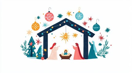 Obraz premium Colorful nativity scene with festive decorations.