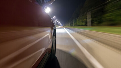 Drivelapse from Side of Car moving on a night highway timelapse hyperlapse