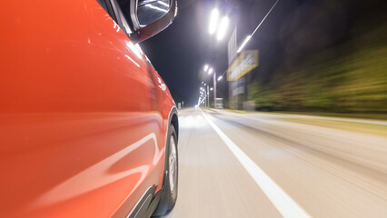 Drivelapse from Side of Car moving on a night highway timelapse hyperlapse