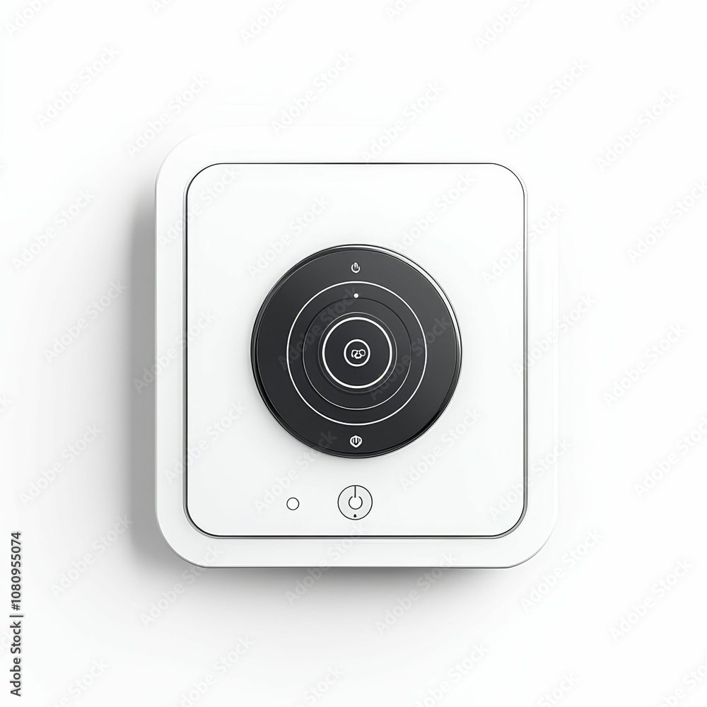 Poster white wall mounted control panel with circular button.