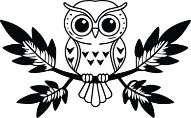 owl sitting on branch vector silhouette 