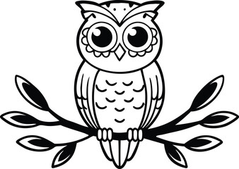 owl sitting on branch vector silhouette 