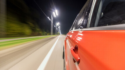 Drivelapse from Side of Car moving on a night highway timelapse hyperlapse