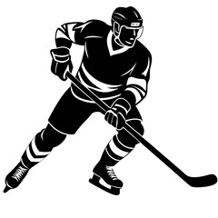 hockey player vector silhouette on white background