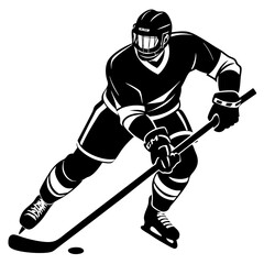 hockey player vector silhouette on white background