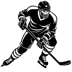 hockey player vector silhouette on white background