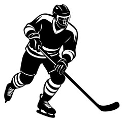hockey player vector silhouette on white background