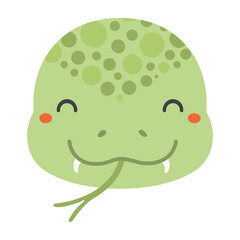 2025 Chinese zodiac sign, cute snake face character illustration. Hand drawn cartoon vector illustration, isolated on white. Lunar New Year kawaii holiday card, banner design element