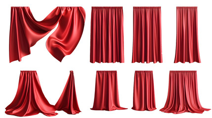 Set of realistic red curtains on a transparent background. isolated background.