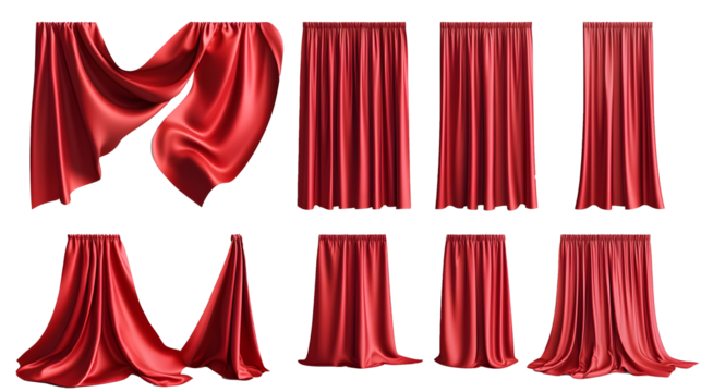 Set of realistic red curtains on a transparent background. isolated background.