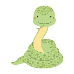2025 Chinese zodiac sign, cute snake flat character illustration. Hand drawn cartoon vector illustration, isolated on white. Lunar New Year kawaii holiday card, banner design element