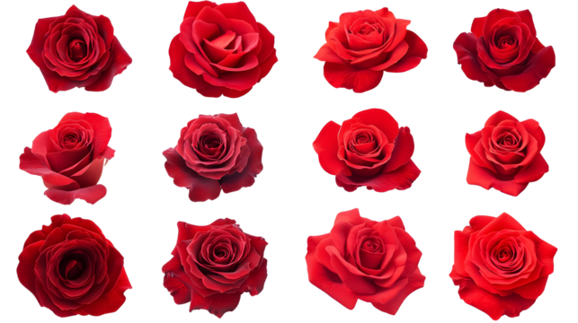 Set of red roses on a transparent background. isolated background.