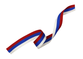 Twisted rep ribbon in colors of Russian flag isolated on whiteor transparent background