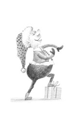 Graphite Gnome. Christmas Hand Drawn Illustration Isolated on White